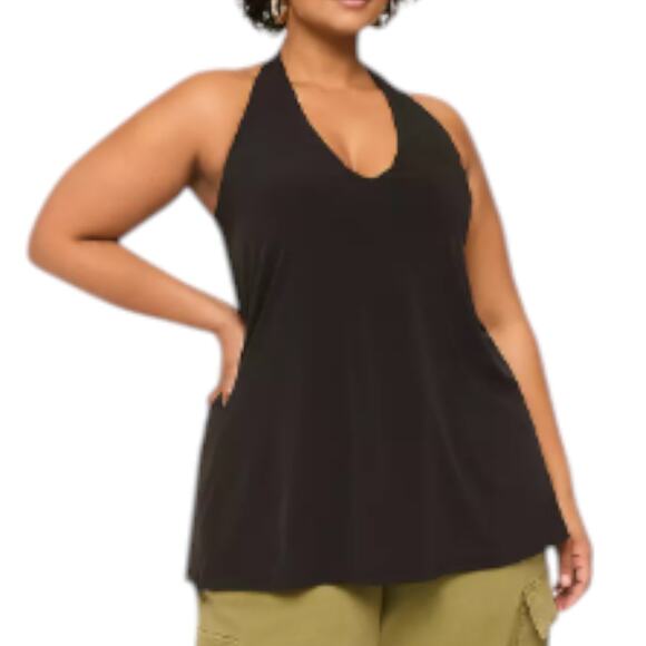 Lane Bryant Halter Tie-Neck Top Womens 18/20 Black Shelf Bra Casual Party Flowy - Picture 1 of 16